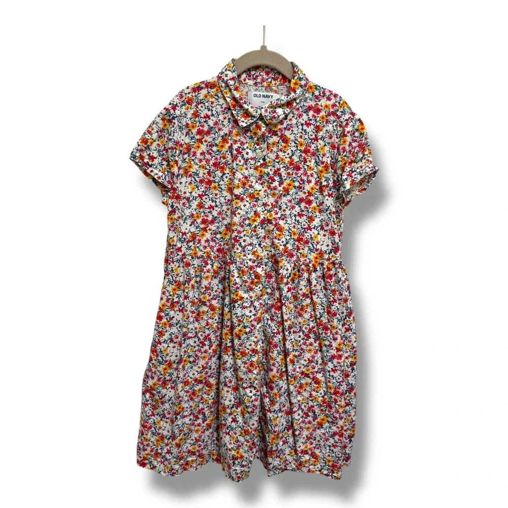 Old Navy Floral Short Sleeve Floral Print Swing Dress‎ Size M 8 Blue Red Yellow